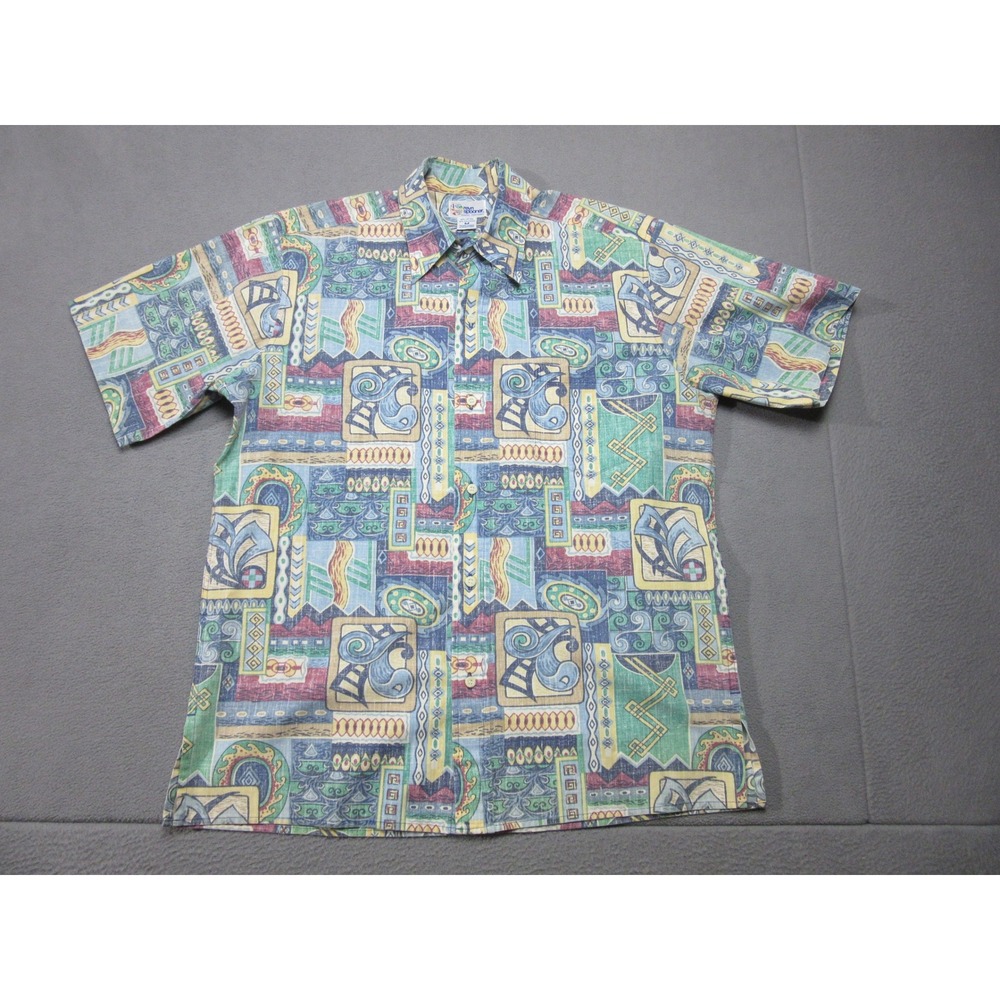 Vtg Reyn Spooner Shirt Mens M Multi Geometric Hawaiian Tribal Floral Reverse